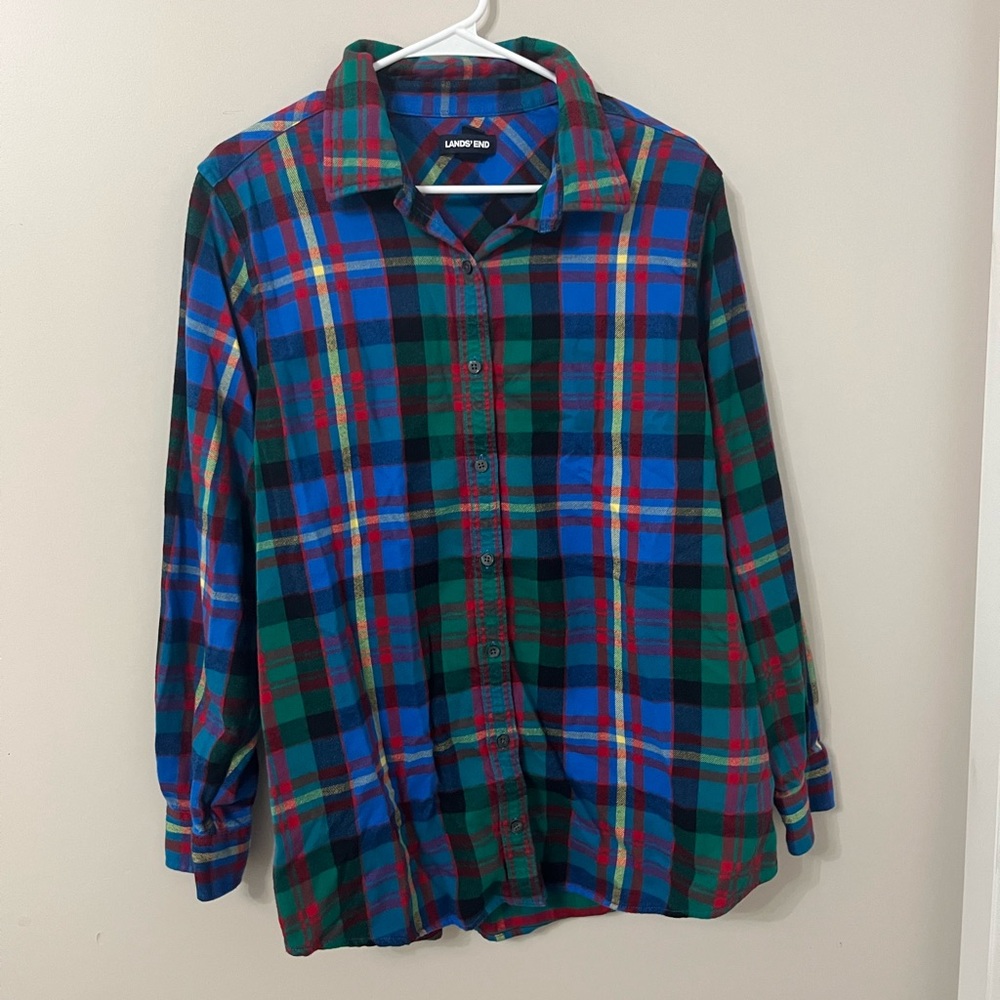 Lands end colorful plaid button up flannel